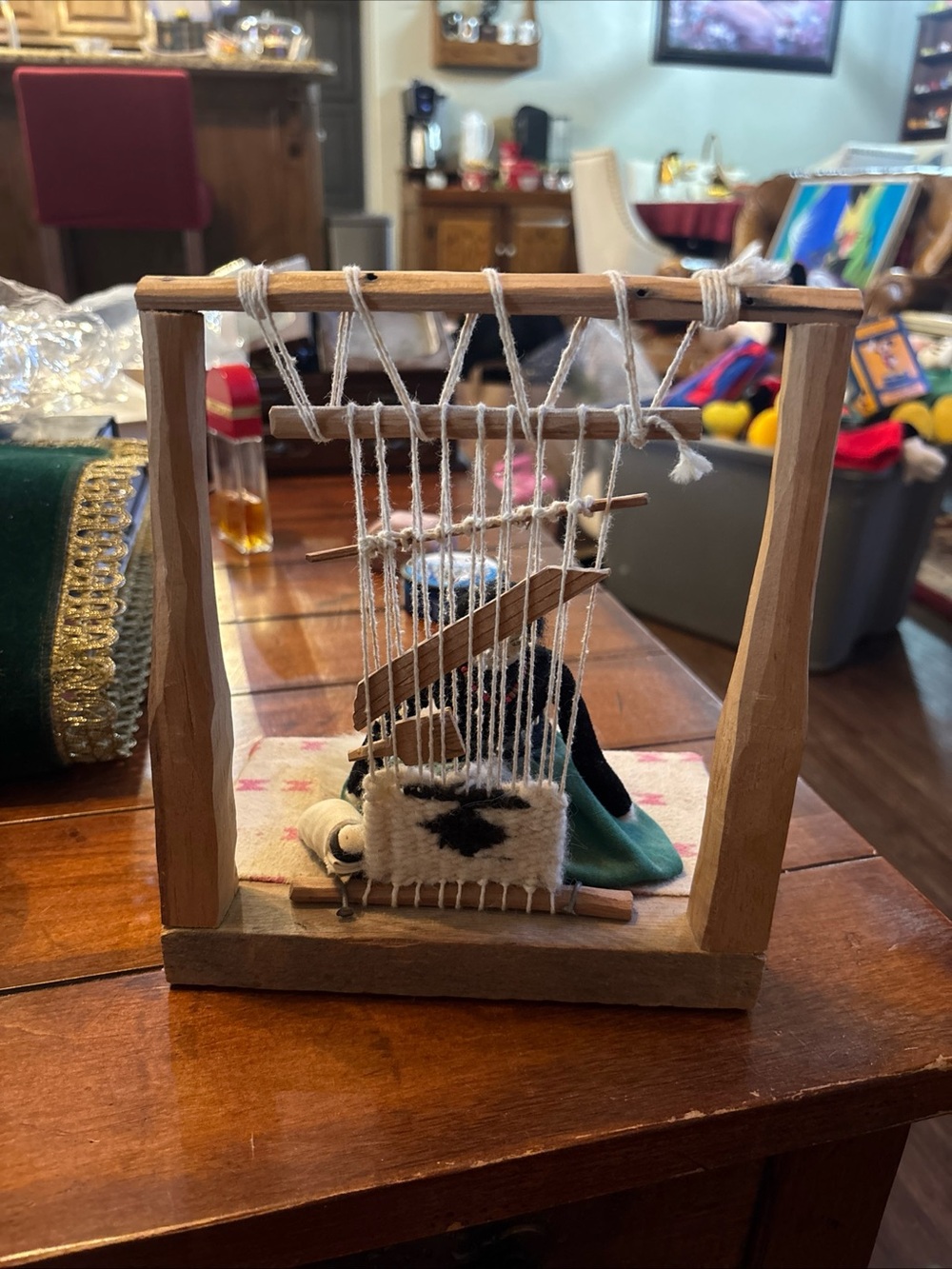Vintage Handmade Weaver Loom Diorama Southwestern Folk Art Woman Baby Decor